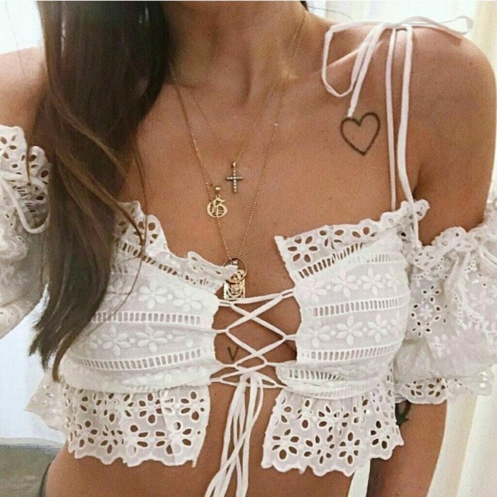 For Love And Lemons White Lace Crop Top